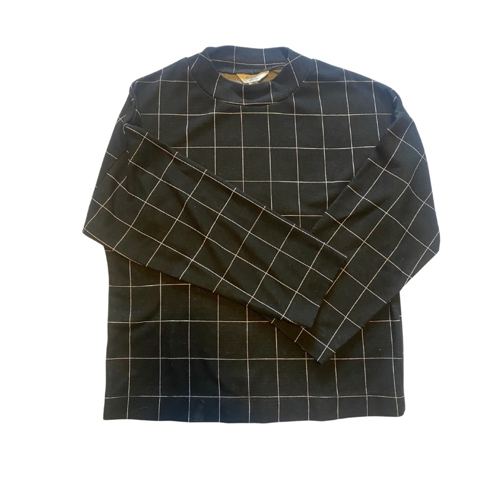 Black Grid Pattern Long Sleeve Top